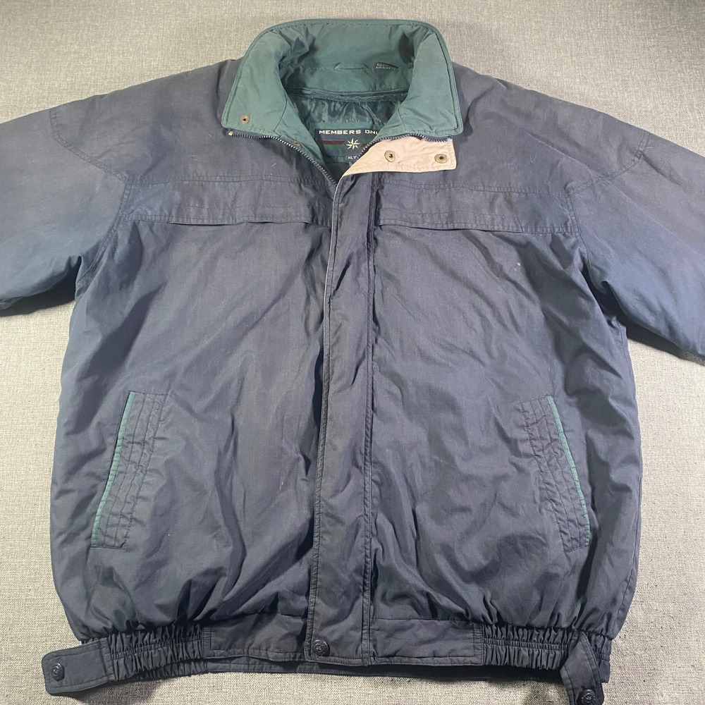 Vintage Members Only Navy Blue Bomber Jacket XLT Warm Quilt Lined Pockets Heavy